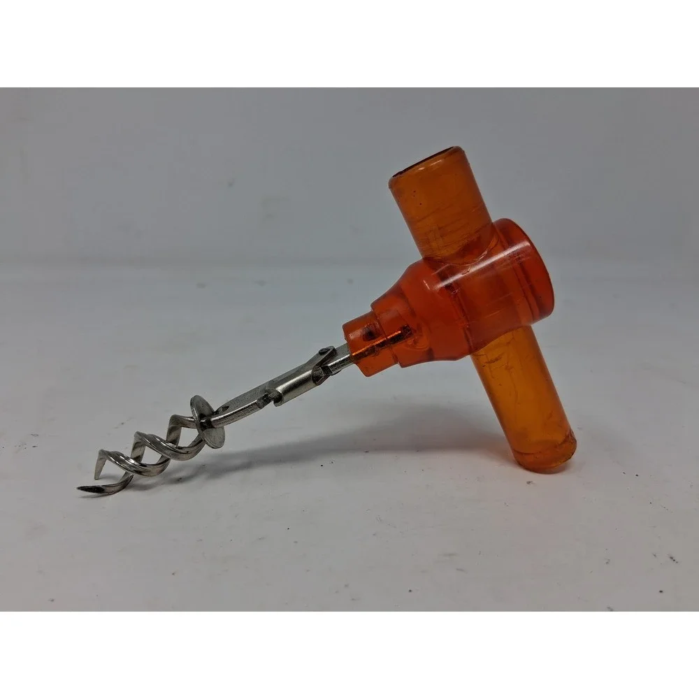 VTG Amber Plastic T-Handle Corkscrew Made in Italy Wine Opener Portable MCM. U